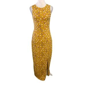Pact Medium Mustard Yellow Floral Print Sleeveless Cut Out Back Maxi Dress
